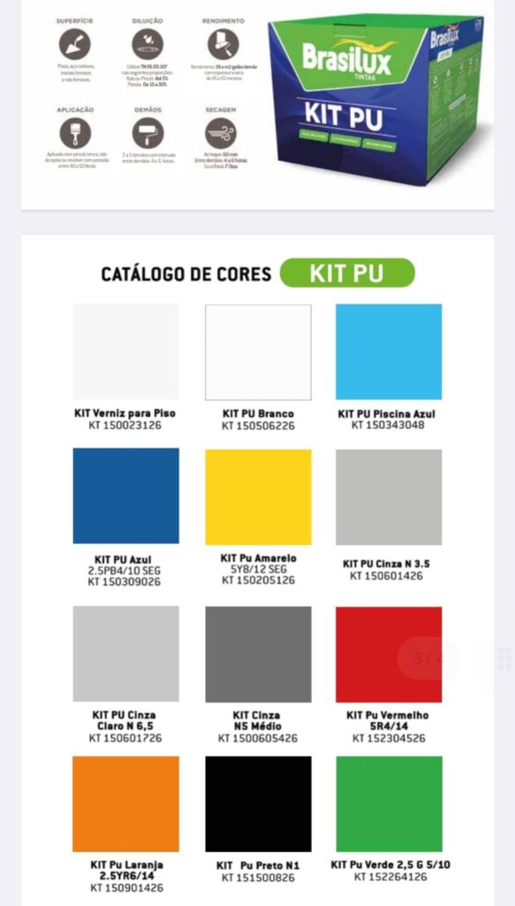 Cores de tintas pu pronta